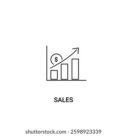 Single sales icon, outline vector sign, linear style pictogram isolated on white. with sales chart and arrow elements. Editable stroke