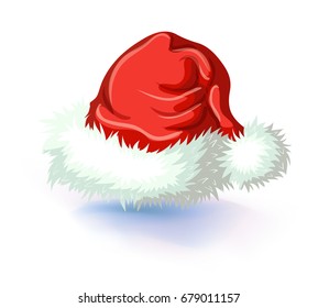 Single Santa Claus red hat isolated on white background vector illustration. Masquerade or carnival costume headdress