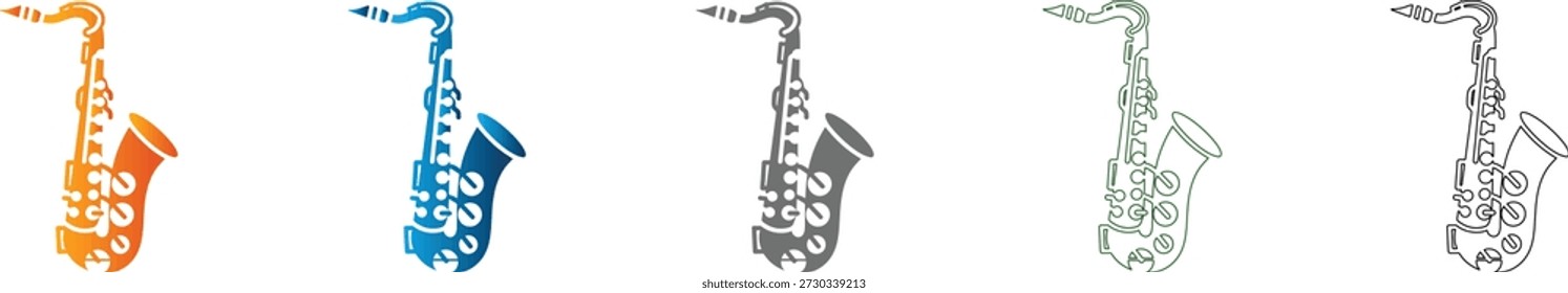 Un solo instrumento de saxofón representado como un simple y sólido ícono plano negro, Ilustración vectorial aislada de un conjunto de íconos de música cohesiva.