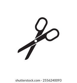 Single scissors icon. Sharp cutting tool. Black vector silhouette. Simple outline shape.