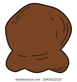 A single scoop of cartoon-style chocolate ice cream in brown color. Suitable for dessert-themed illustrations and food graphics.