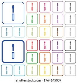 Single screwdriver color flat icons in rounded square frames. Thin and thick versions included.