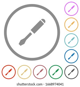 Single screwdriver flat color icons in round outlines on white background