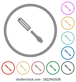 Un solo destornillador iconos de color plano en contornos redondos sobre fondo blanco