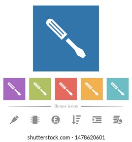 Single screwdriver flat white icons in square backgrounds. 6 bonus icons included.