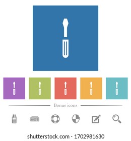 Single screwdriver flat white icons in square backgrounds. 6 bonus icons included.