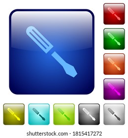 Single screwdriver icons in rounded square color glossy button set