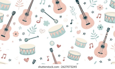 A single seamless vector icon of musical instruments, likely including various types of instruments.