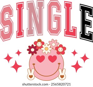 Single Season - Happy Valentine's day T-shirt Design, Valentine Varsity T-shirt design, Retro Valentine, retro Varsity, Love Heart Vector file, boho varsity, boho design