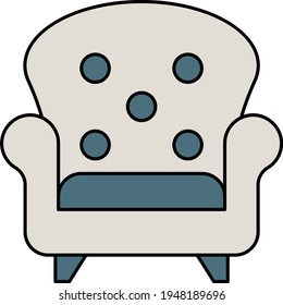 Single Seat Sofa Concept, Living Room Deep Tufted Couch Vector Color Line Icon Design, Interior Design Symbol, Home Office Decoration Sign, Residential And Commercial Decor Elements Stock Illustration