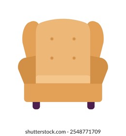 Single seater sofa flat illustration, 1 one seater sofa chair, brown armchair or loveseat clipart, brown sofa isolated on white background