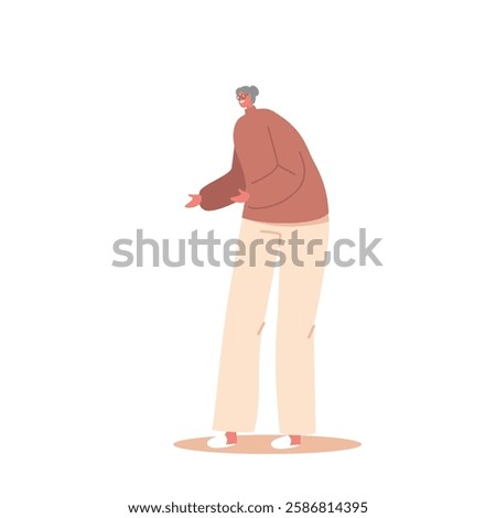 Single Senior Female Character with Friendly Smiling Face Wear Warm Clothes Isolated on White Background. Positive Woman