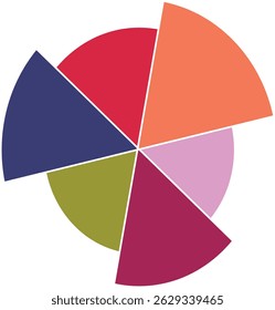  Ícone único gráfico separado de gráficos de pizza com 5 ou 6 partes.Diagrama plano vetor de design Morden circular.