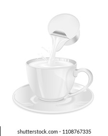 Single serve cup for dairy creamer. Glass coffee cup and saucer.