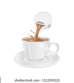 Single Serve Cup For Dairy Creamer. Glass Coffee Cup And Saucer.