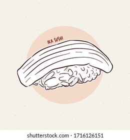 single served ika nigiri sushi made of squid, hand draw sketch vector.