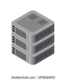 Single server network technology of connection data center computing cloud. Tech isometric 3d illustration