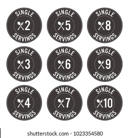 Single Serves Icon. Set Of Round Icons For Food Products.