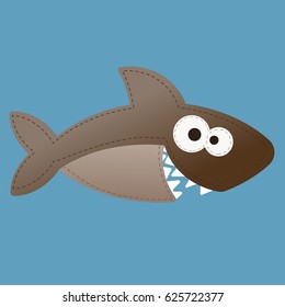Single shark sewing needlework look like. Editable eps10 Vector. Transparent background.