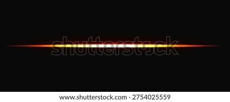 A single, sharp, horizontal glowing light ray with a warm golden and orange gradient, appearing as a clean anamorphic lens flare. Minimalist effect is perfect for creating light streaks, energy lines, cinematic intros.