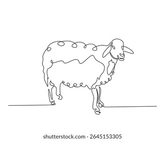 Single sheep outline drawing illustration. one continuous line drawing of sheep.