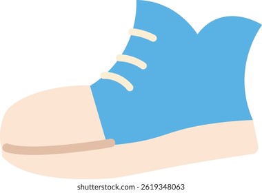 A single shoe is depicted in a flat cartoon style with beige and light blue sections.  This footwear is presented as a simple child's sneaker, a comfortable and casual foot covering.
