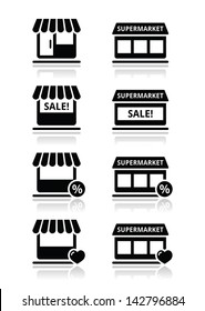 Single shop / store, supermarket vector icons set