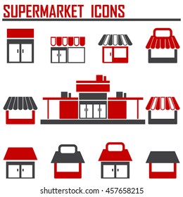 Single shop, store shop, supermarket vector icons set