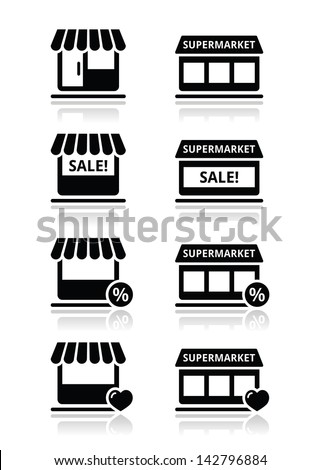 Single shop / store, supermarket vector icons set