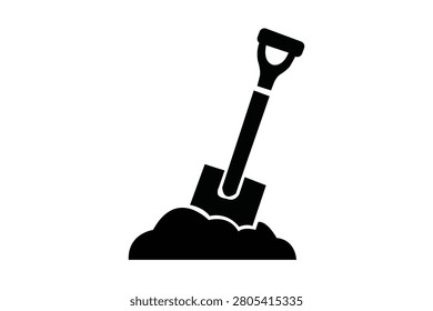Single shovel in a pile of dirt, construction and gardening icon