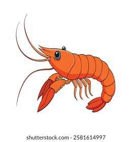 A single shrimp fish orange color vector illustration and background white.