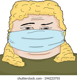 Single sick blond woman with surgical mask