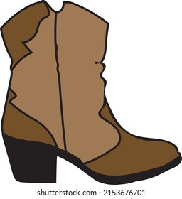 Single Side View Women's Cowboy Boot Vector Illustration. brown, tan and black