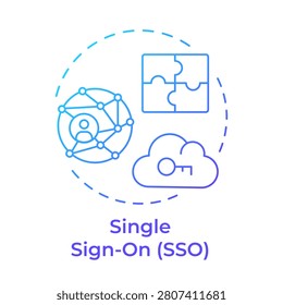 Single sign on blue gradient concept icon. Digital authentication solutions. Cybersecurity infrastructure. Round shape line illustration. Abstract idea. Graphic design. Easy to use in booklet