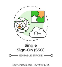 Single sign on multi color concept icon. Digital authentication solutions. Cybersecurity infrastructure. Round shape line illustration. Abstract idea. Graphic design. Easy to use in booklet