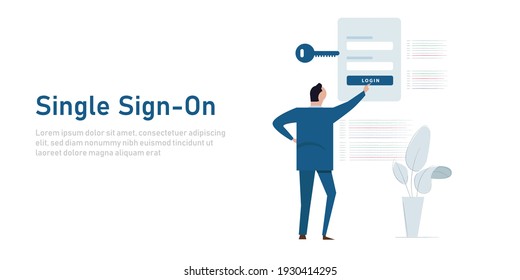 single sign-on login protection password businessman validation digital security web internet