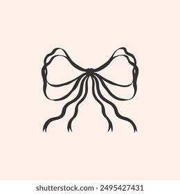 Single silhouette coquette vintage narrow ribbon bows. Charming cute vintage bows aesthetic. Vector illustration.