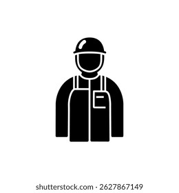 Single silhouette of a person dressed in overalls and a hard hat, likely depicting a builder or construction worker, set against a white background.
