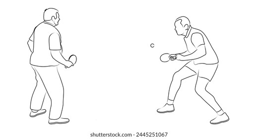 Single silhouettes of tennis players with racket and ball, line art, isolated vector