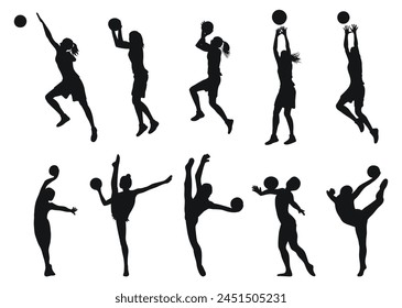Single silhouettes of women's sports. Basketball, gymnastics. Isolated vector