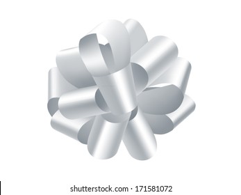 single silver gift bow isolated on white, vector