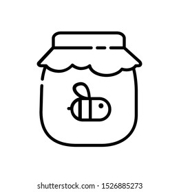 Single  simple outline icon - jar with sweet honey for breakfast, dessert, natural organic food for tea party, isolated vector symbol for web, app