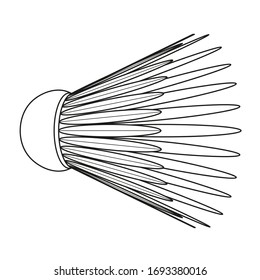 single simple shuttlecock for badminton, sports equipment, logo or emblem, vector illustration with black contour lines isolated on white background in geometric and hand drawn style