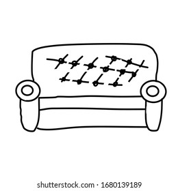 Single simple sofa. Drawing in the Doodle style. Isolated on a white background. Vector illustration in lines. Comfortable and stylish daybed.  For design, decoration, web, coloring.