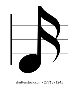Single Sixteenth Note Music Symbol on Staff Lines Minimal Black Icon Illustration