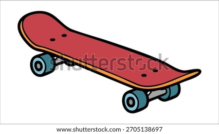 single skateboard deck with wheels vector art isolated on white background