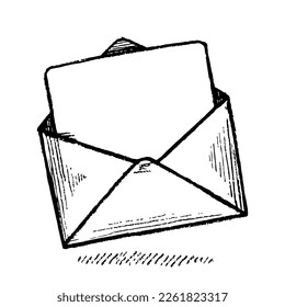 Single Sketch Open Postal Envelope. Vector illustration