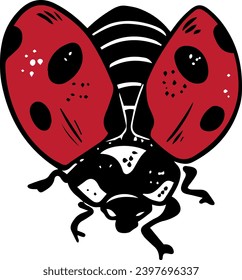 Single sketch style crawling red ladybug illustration black lineart isolated on white background