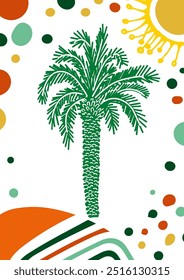 Single Sketched Palm Tree Print ideal for Wall Art, Card, Poster.Exoctic Vacation Design. Hand drawing. Not AI, Vector illustration