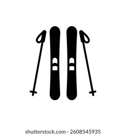 Single Ski Icon with Pole in Minimalist Silhouette